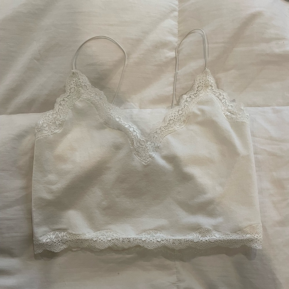 White lace cropped tank top